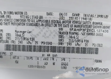 2012 Ford Focus Se из США, поврежденный, VIN 1FAHP3F2XCL127436